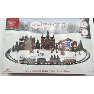 Christmas Snow Village Holiday Express Train Set w/ Lights & Sound 12 Pieces NEW